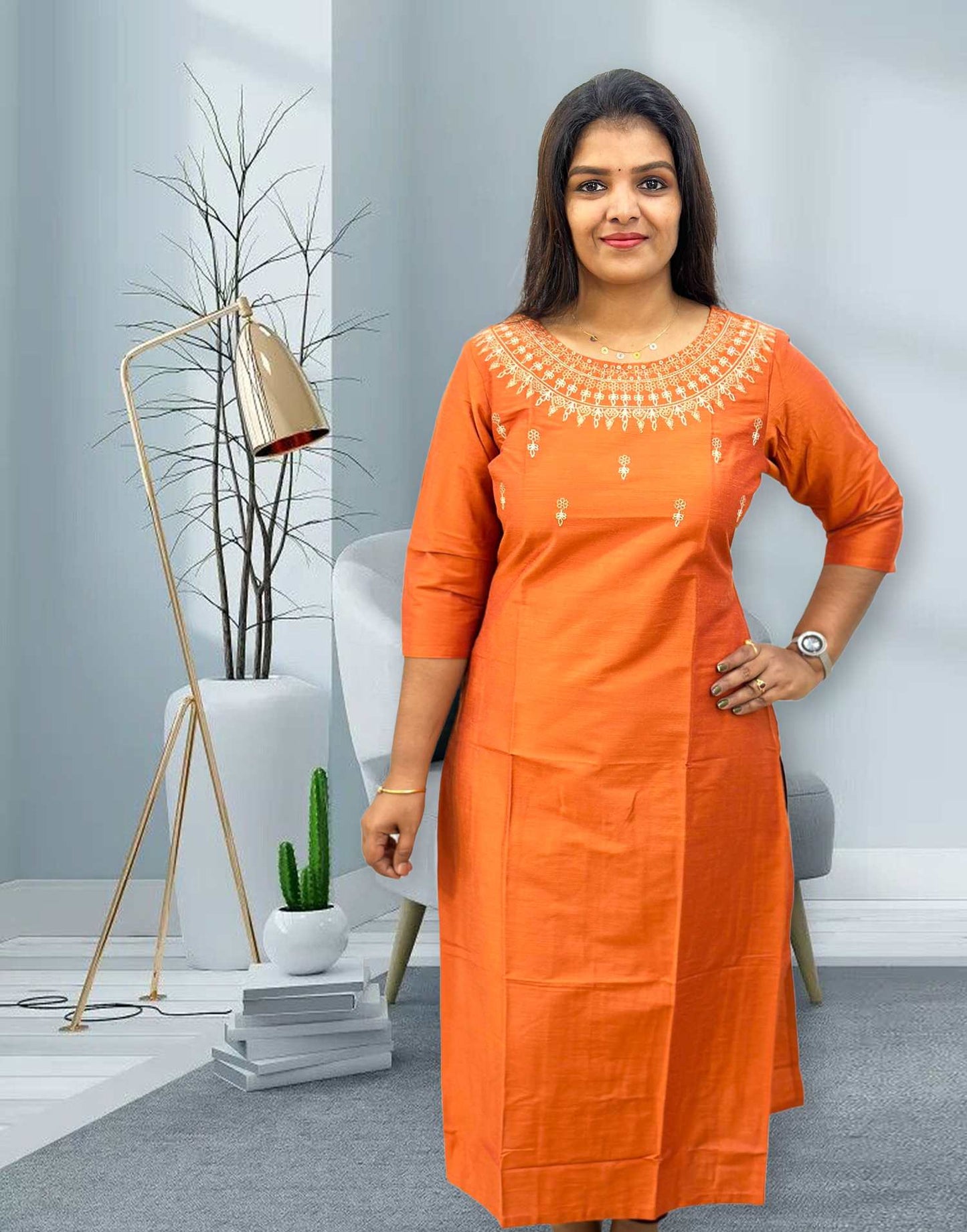 Lavanya The Label Women Orange Ethnic Motifs Embroidered Panelled Pure  Cotton Kurti with Salwar & With - Absolutely Desi